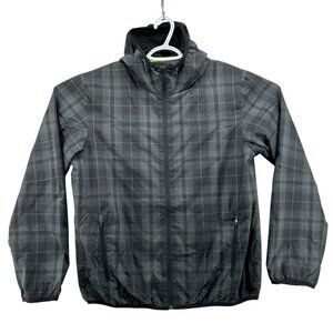 Polo Sport Ralph Lauren Mens Large Windbreaker Black Plaid Hooded Lightweight